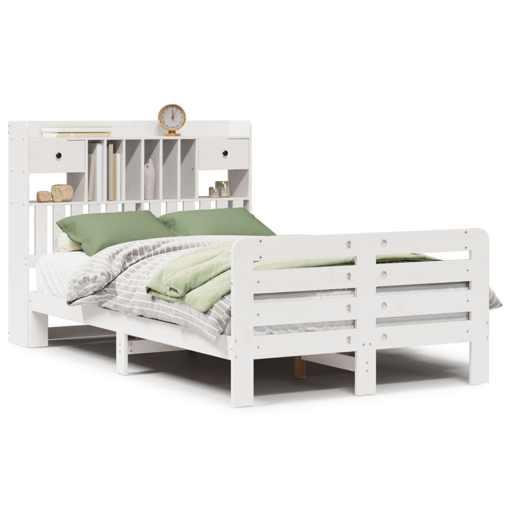 vidaXL Bookcase Bed without Mattress White 135x190 cm Double Solid Wood Pine