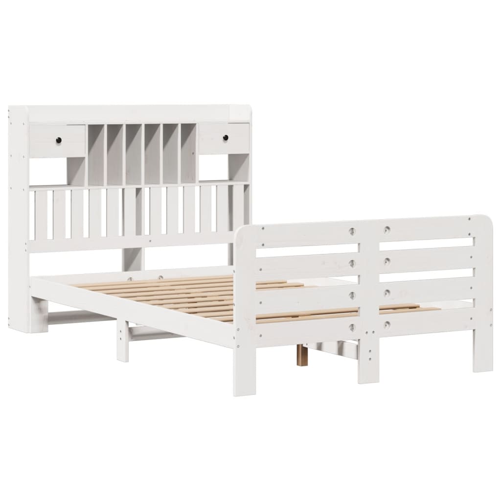 vidaXL Bookcase Bed without Mattress White 135x190 cm Double Solid Wood Pine