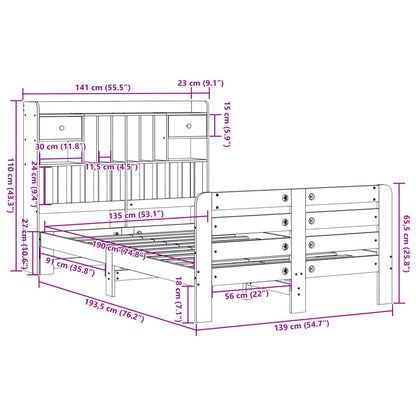 vidaXL Bookcase Bed without Mattress White 135x190 cm Double Solid Wood Pine