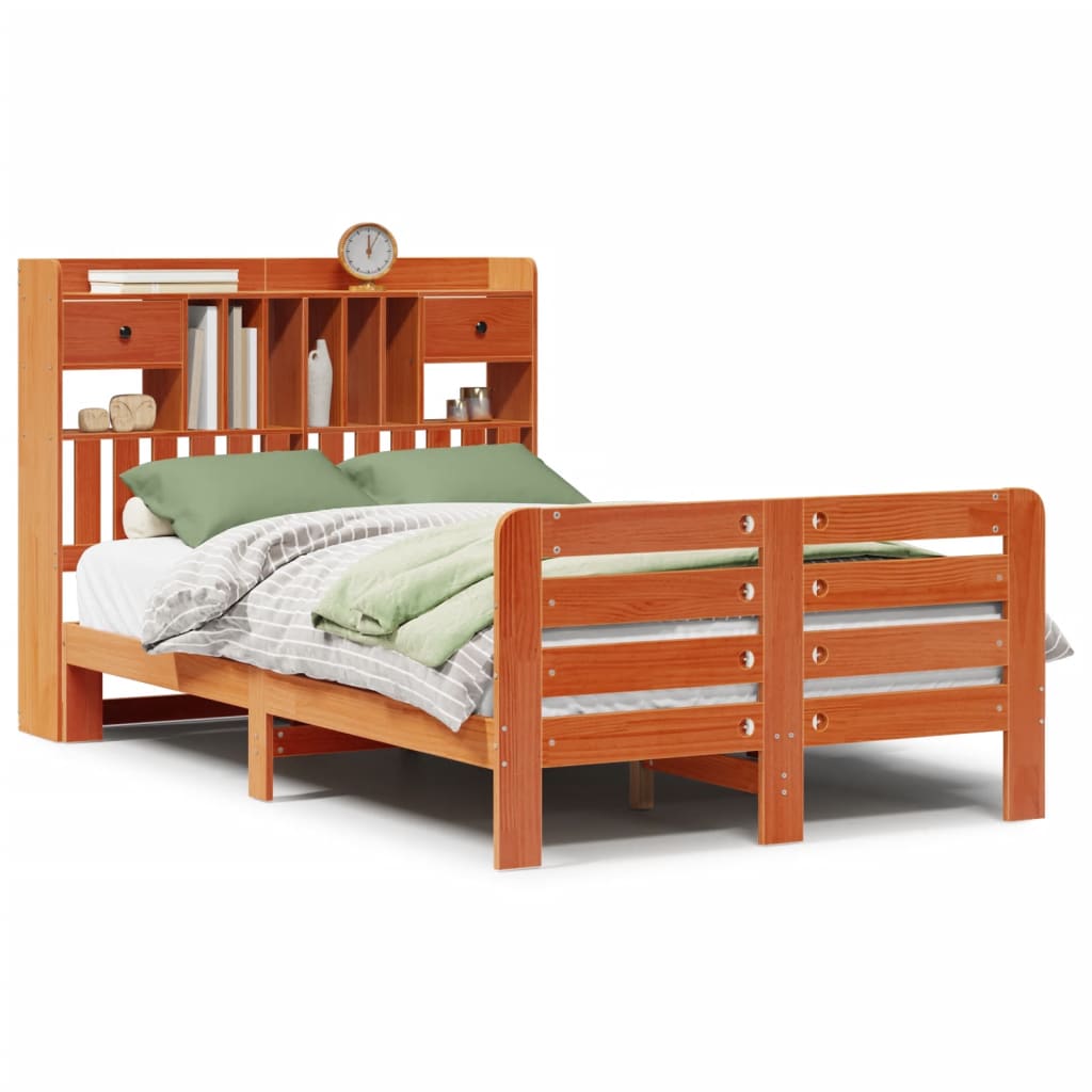 vidaXL Bookcase Bed without Mattress Wax Brown 135x190 cm Double Solid Wood Pine