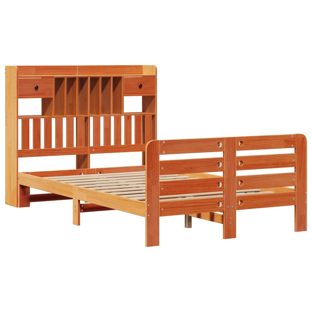 vidaXL Bookcase Bed without Mattress Wax Brown 135x190 cm Double Solid Wood Pine