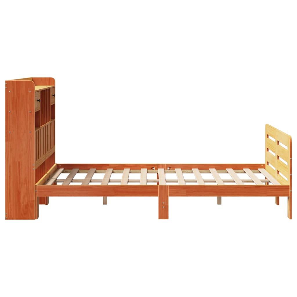 vidaXL Bookcase Bed without Mattress Wax Brown 135x190 cm Double Solid Wood Pine
