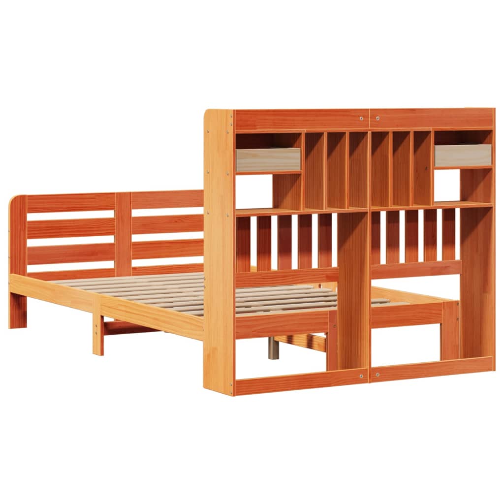 vidaXL Bookcase Bed without Mattress Wax Brown 135x190 cm Double Solid Wood Pine