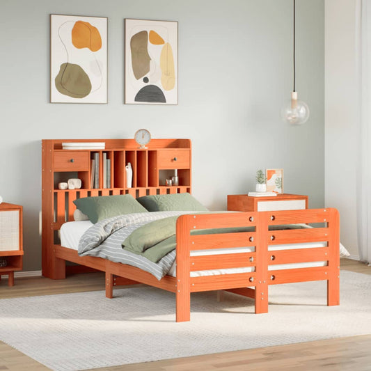 vidaXL Bookcase Bed without Mattress Wax Brown 135x190 cm Double Solid Wood Pine