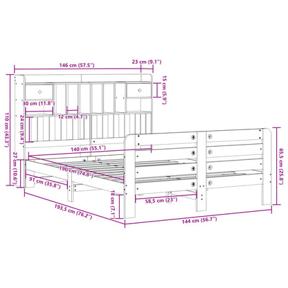 vidaXL Bookcase Bed without Mattress White 140x190 cm Solid Wood Pine