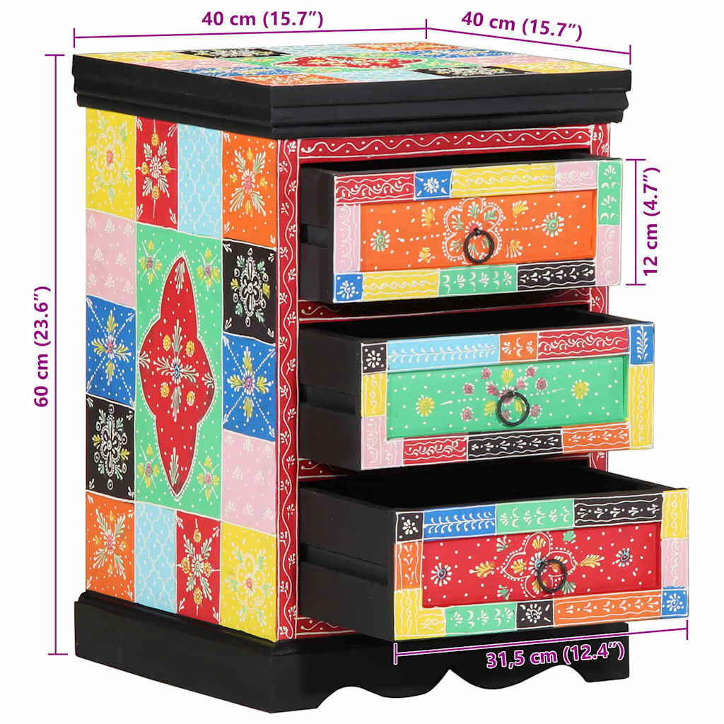 vidaXL Drawer Cabinet Multicolour 40 x 40 x 60 cm Solid Mango Wood