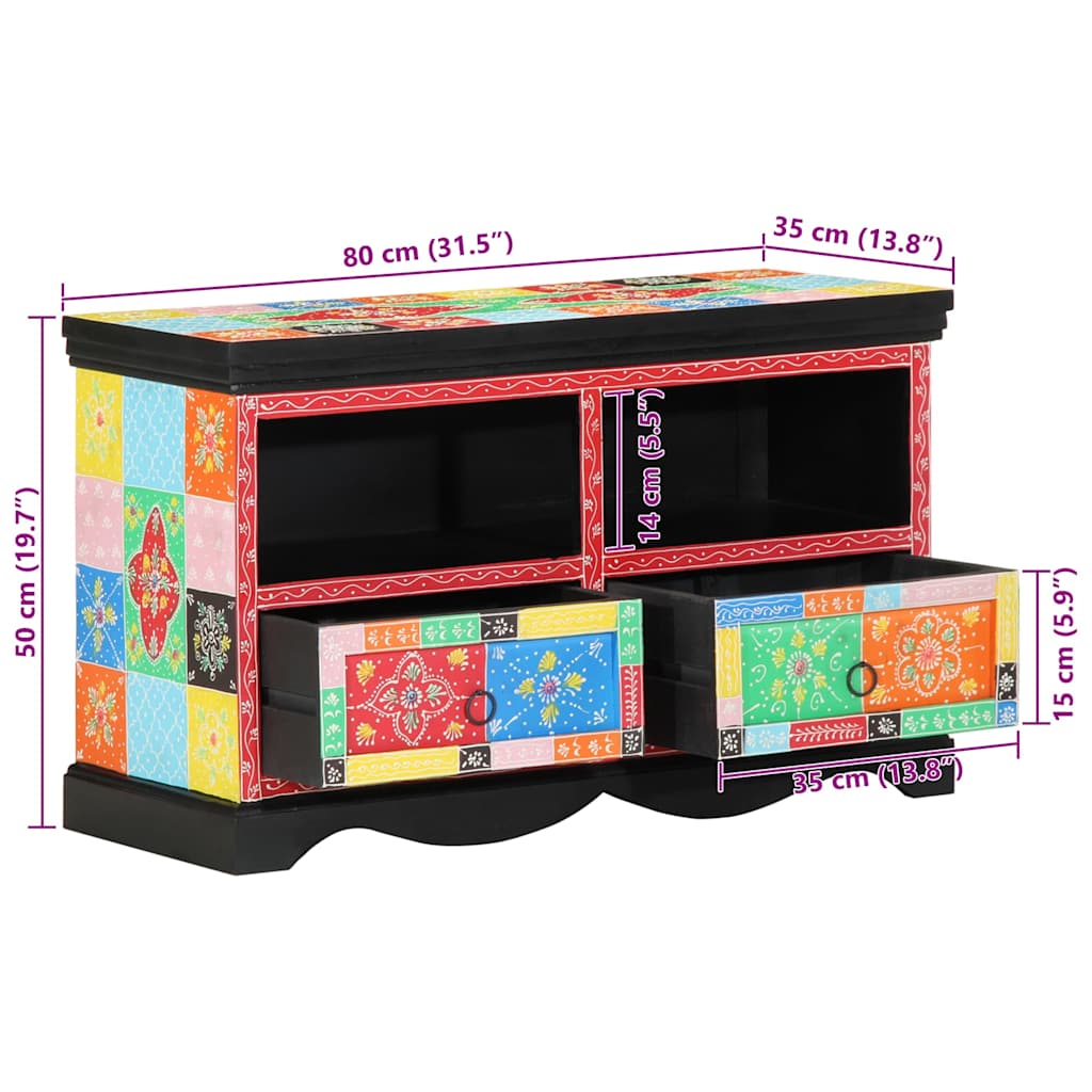 vidaXL TV Cabinet Multicolour 80 x 35 x 50 cm Solid Mango Wood