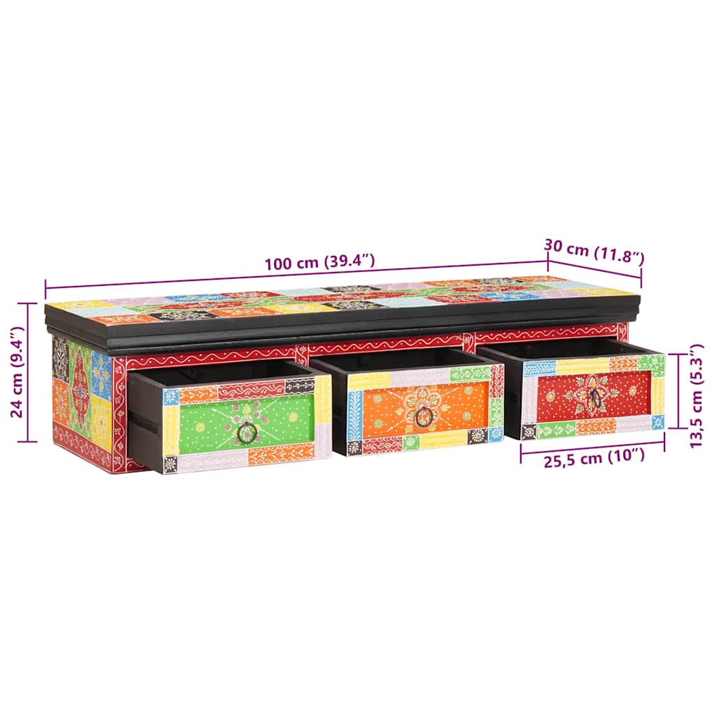vidaXL TV Cabinet Multicolour 100 x 30 x 24 cm Solid Mango wood