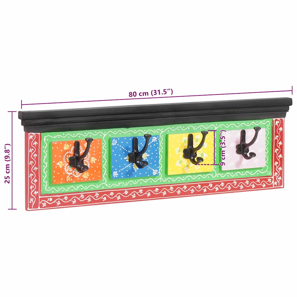 vidaXL Coat Rack Black 80 x 25 x 2 cm Solid Mango Wood