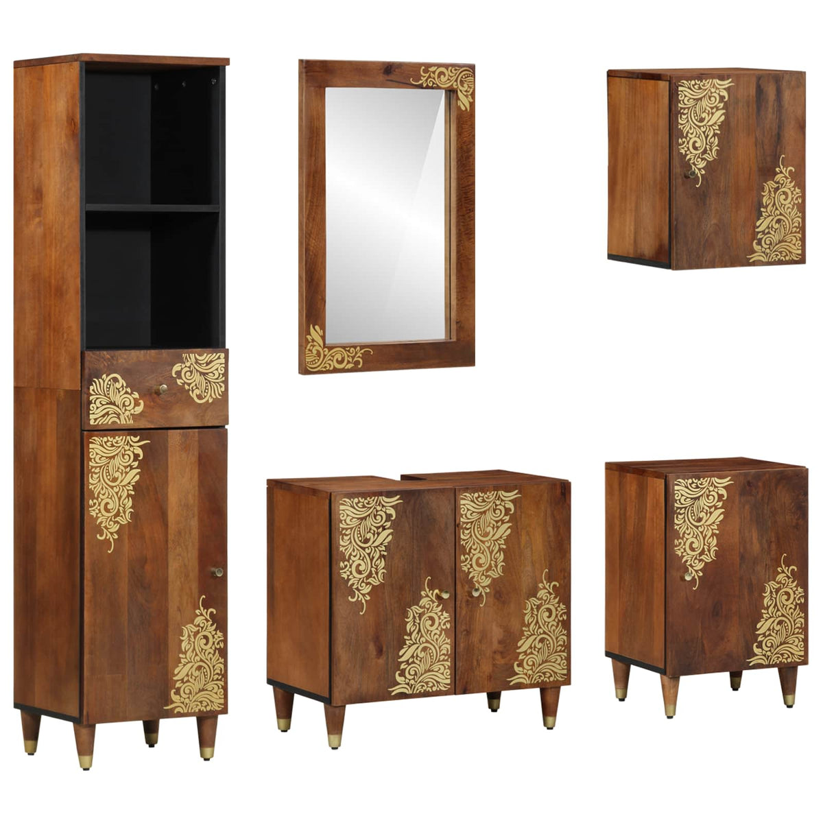 vidaXL Bathroom Cabinet Set 5 pcs Honey Brown Solid Mango Wood