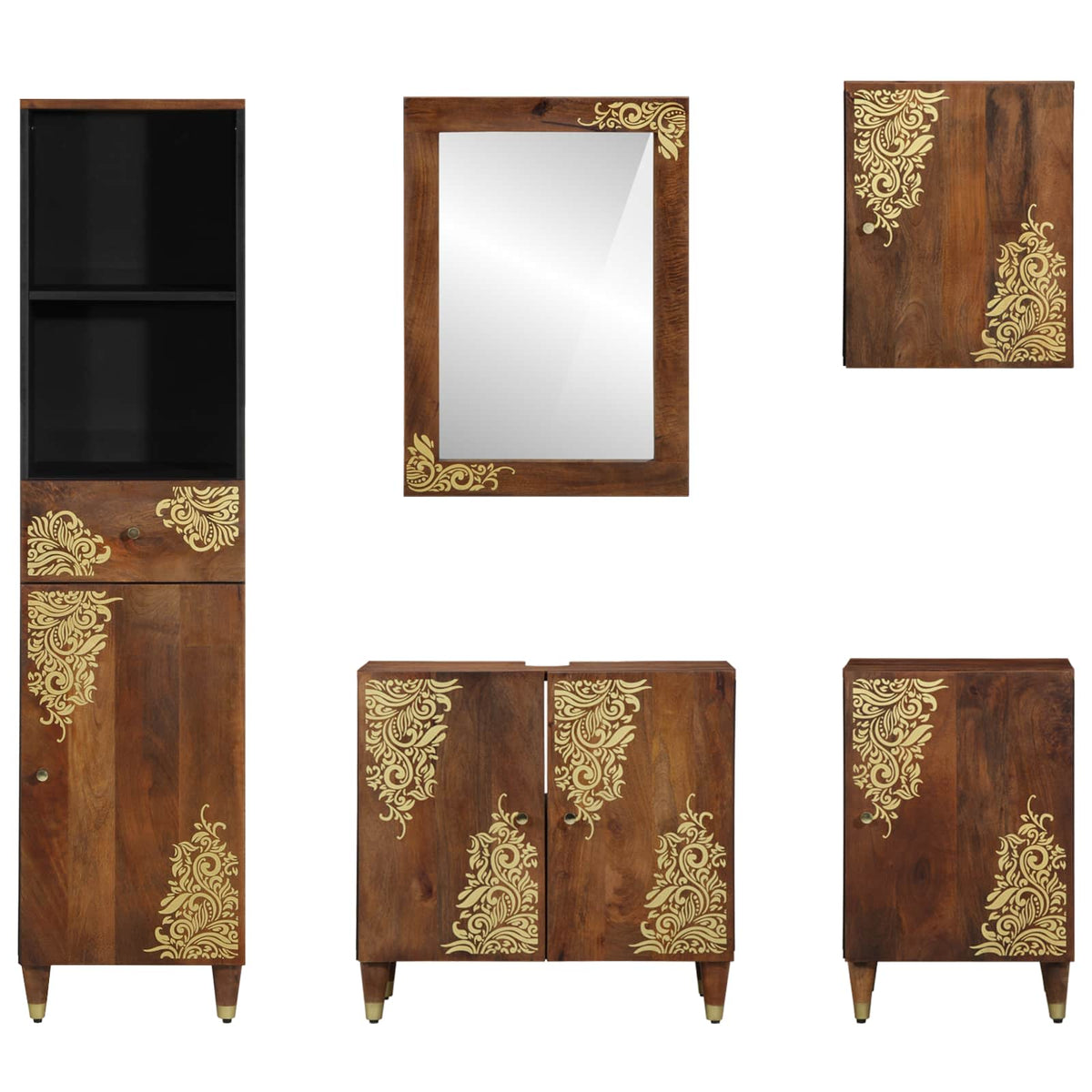 vidaXL Bathroom Cabinet Set 5 pcs Honey Brown Solid Mango Wood