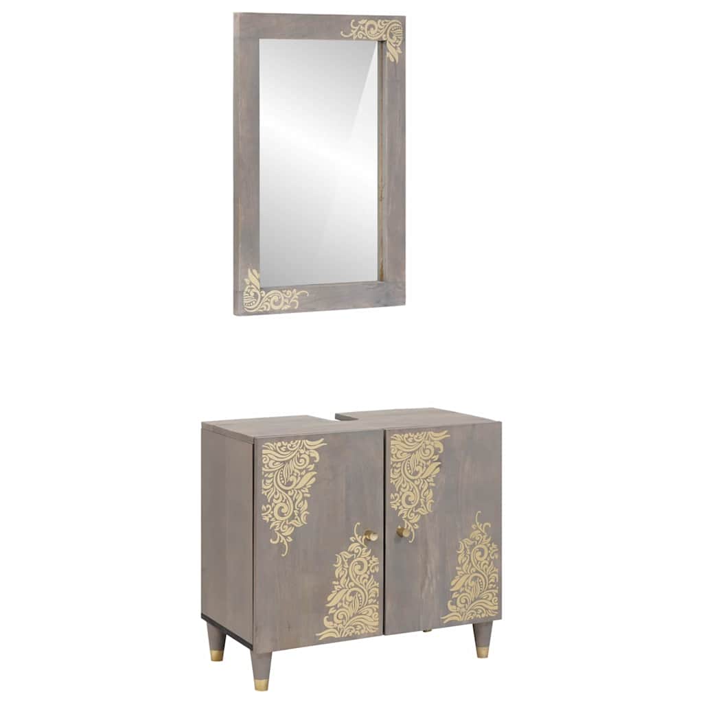 vidaXL Bathroom Cabinet Set Wall-mounted 2 pcs Grey Solid Mango Wood