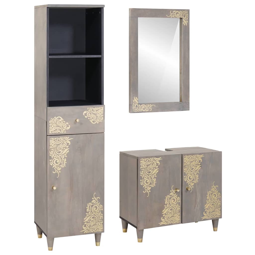 vidaXL Bathroom Cabinet Set with Drawer 3 pcs Grey Solid Mango Wood