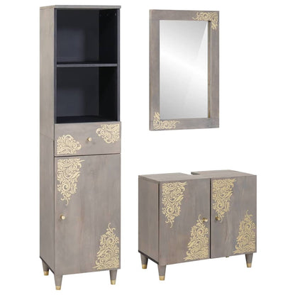 vidaXL Bathroom Cabinet Set with Drawer 3 pcs Grey Solid Mango Wood