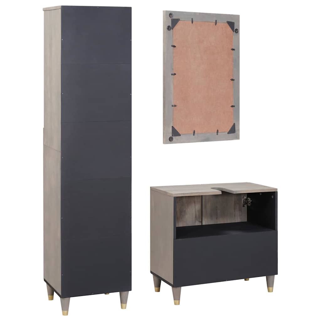 vidaXL Bathroom Cabinet Set with Drawer 3 pcs Grey Solid Mango Wood