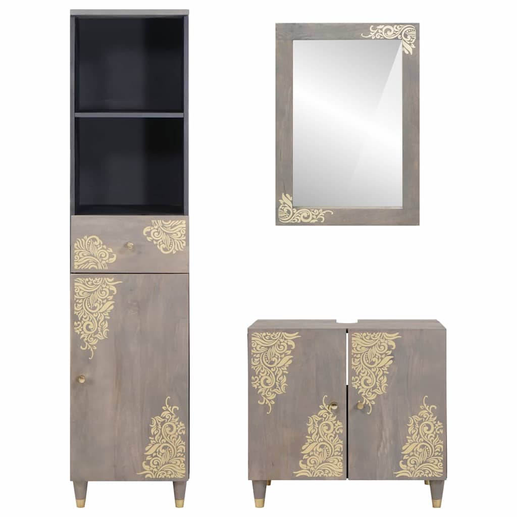 vidaXL Bathroom Cabinet Set with Drawer 3 pcs Grey Solid Mango Wood