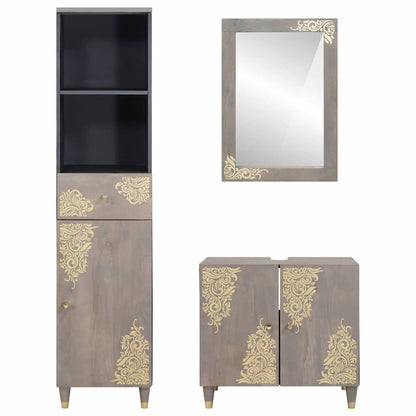 vidaXL Bathroom Cabinet Set with Drawer 3 pcs Grey Solid Mango Wood