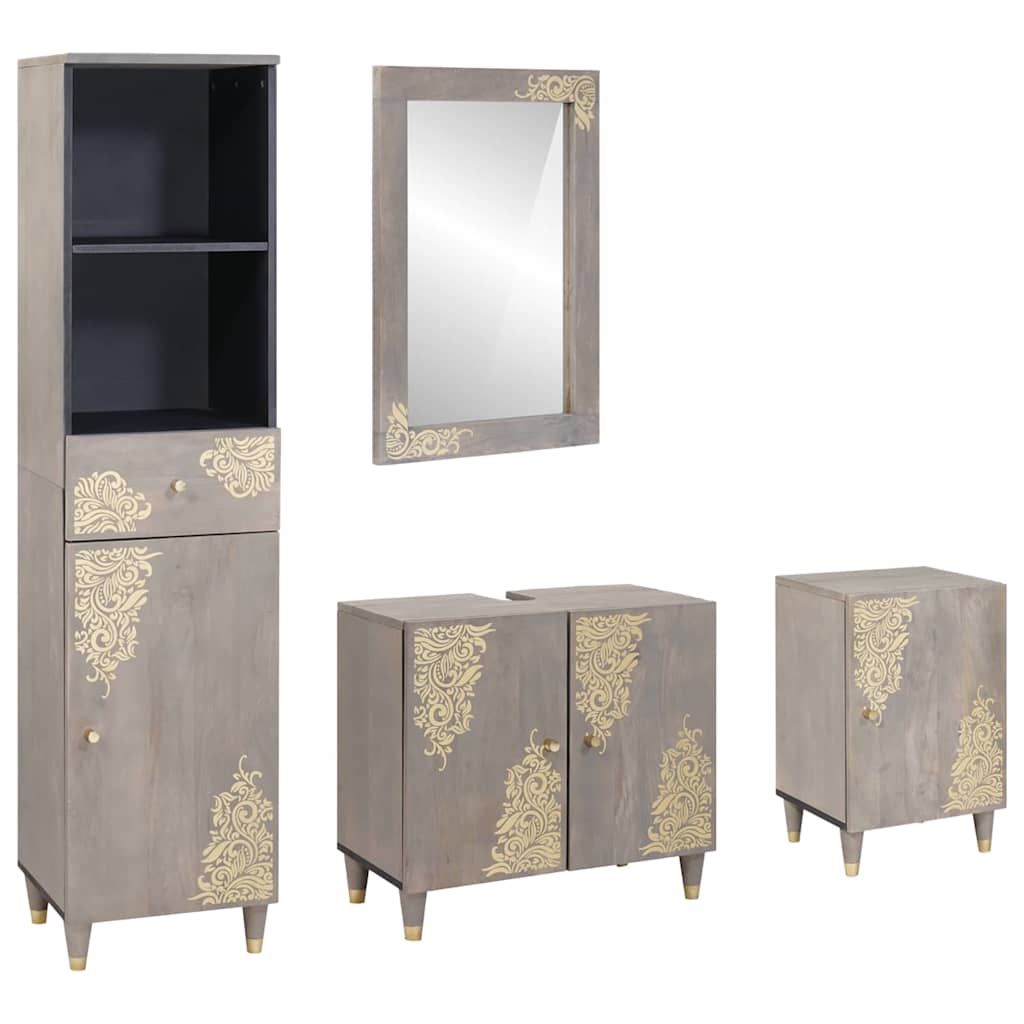 vidaXL Bathroom Cabinet Set with Drawer 4 pcs Grey Solid Mango Wood