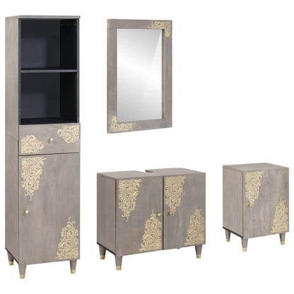 vidaXL Bathroom Cabinet Set with Drawer 4 pcs Grey Solid Mango Wood