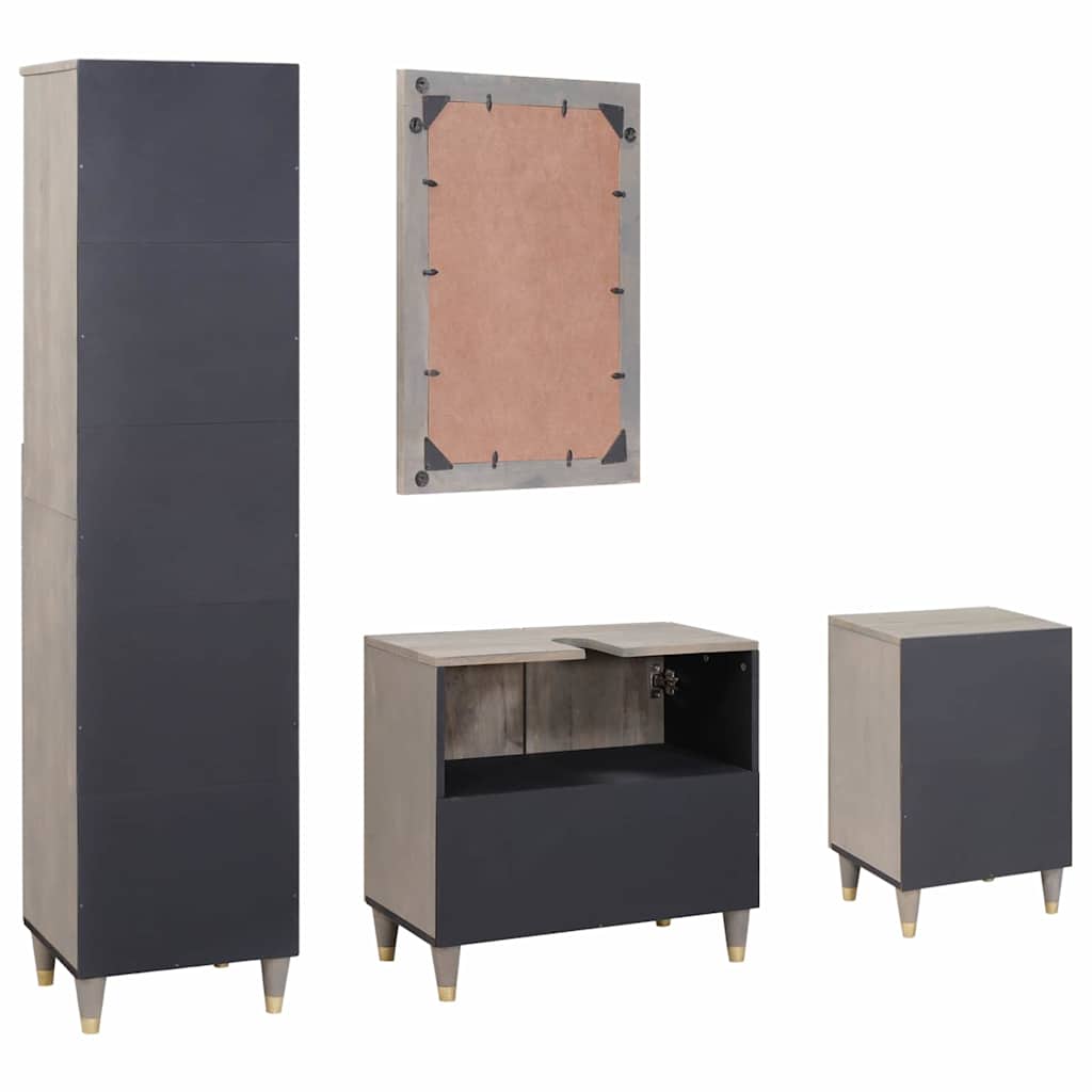 vidaXL Bathroom Cabinet Set with Drawer 4 pcs Grey Solid Mango Wood