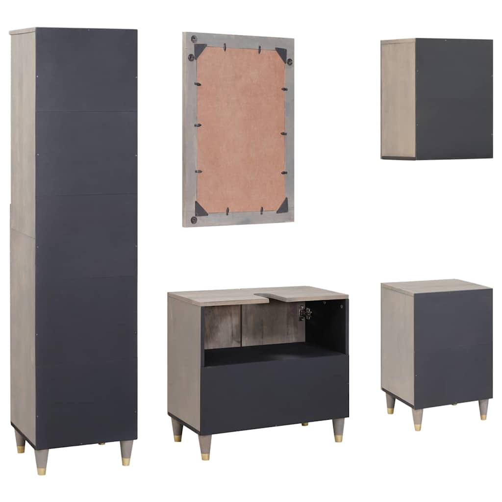 vidaXL Bathroom Cabinet Set with Drawer 5 pcs Grey Solid Mango Wood
