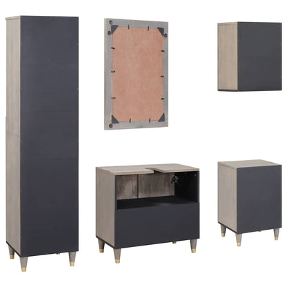 vidaXL Bathroom Cabinet Set with Drawer 5 pcs Grey Solid Mango Wood