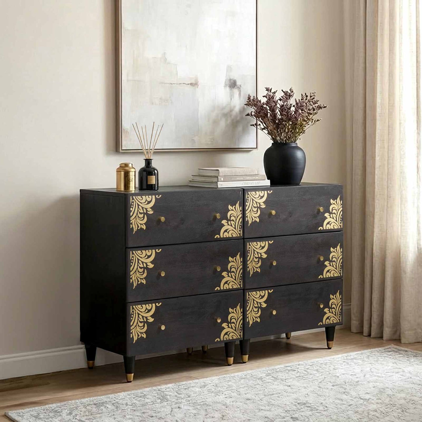 vidaXL Sideboard 2 pcs Black 60 x 33 x 75 cm Solid Mango Wood