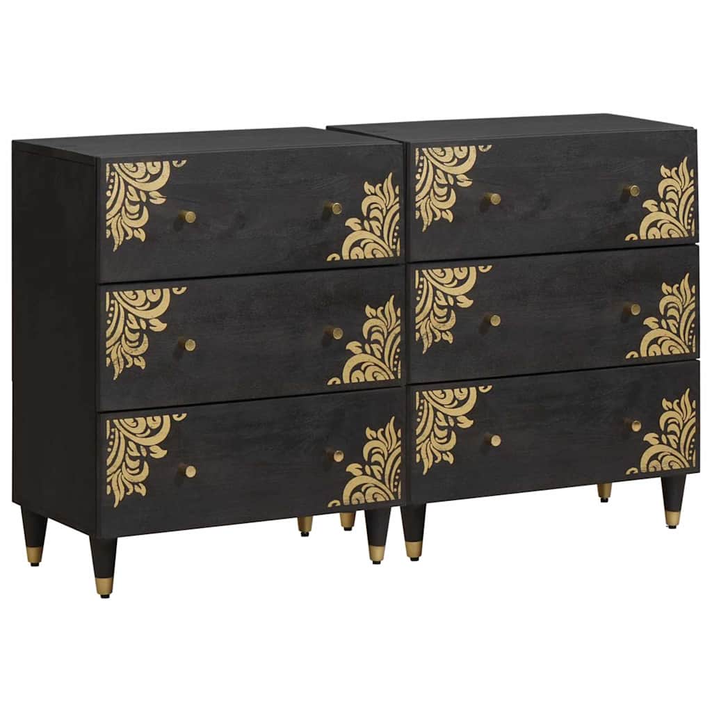 vidaXL Sideboard 2 pcs 60 x 33 x 75 cm Solid Mango Wood Black