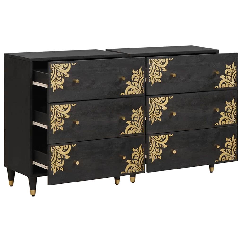 vidaXL Sideboard 2 pcs 60 x 33 x 75 cm Solid Mango Wood Black