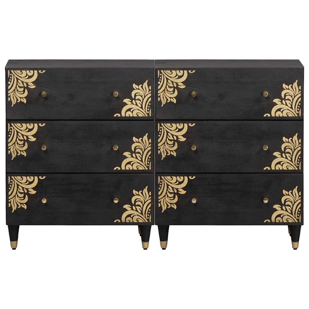 vidaXL Sideboard 2 pcs Black 60 x 33 x 75 cm Solid Mango Wood