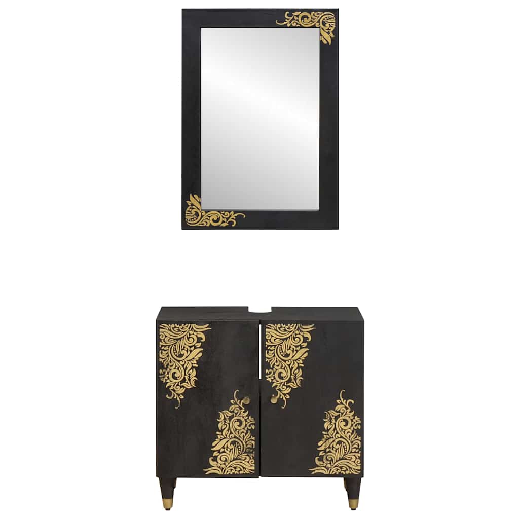 vidaXL Bathroom Cabinet Set Wall-mounted 2 pcs Black Solid Mango Wood