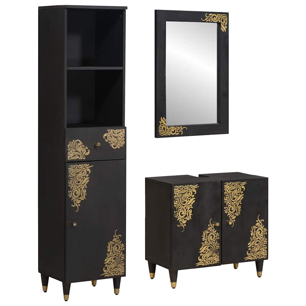 vidaXL Bathroom Cabinet Set with Drawer 3 pcs Black Solid Mango Wood