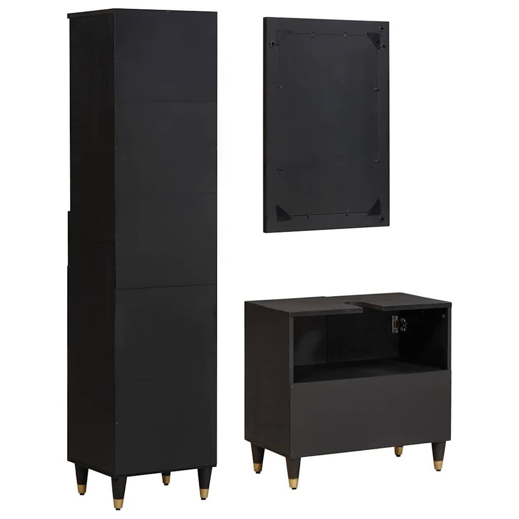 vidaXL Bathroom Cabinet Set with Drawer 3 pcs Black Solid Mango Wood