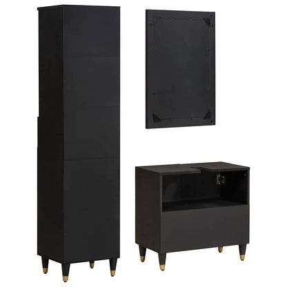 vidaXL Bathroom Cabinet Set with Drawer 3 pcs Black Solid Mango Wood