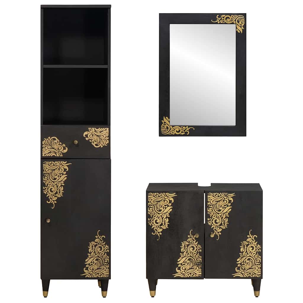 vidaXL Bathroom Cabinet Set with Drawer 3 pcs Black Solid Mango Wood