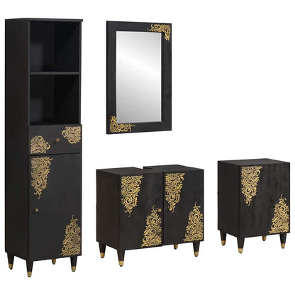 vidaXL Bathroom Cabinet Set with Drawer 4 pcs Black Solid Mango Wood
