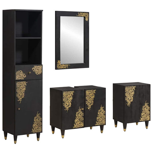 vidaXL Bathroom Cabinet Set with Drawer 4 pcs Black Solid Mango Wood