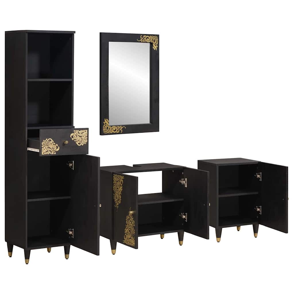 vidaXL Bathroom Cabinet Set with Drawer 4 pcs Black Solid Mango Wood
