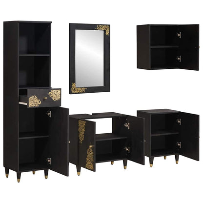 vidaXL Bathroom Cabinet Set with Drawer 5 pcs Black Solid Mango Wood