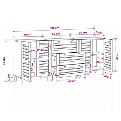 vidaXL Storage Cabinets 3 pcs 180 x 33 x 75 cm Solid Mango Wood