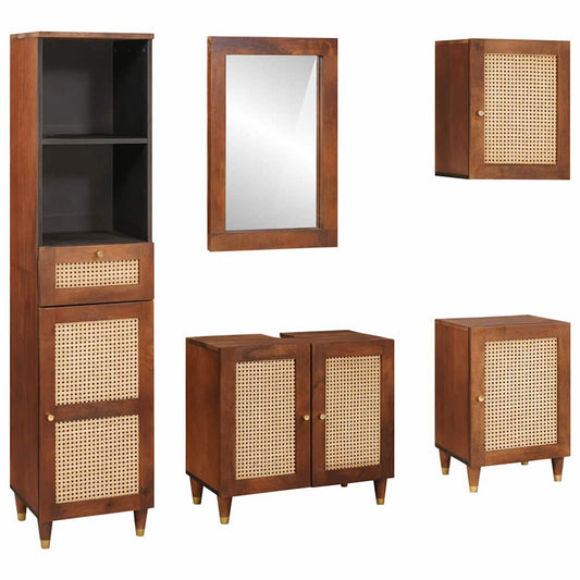 vidaXL Bathroom Cabinet 5 pcs Brown and Black Solid Mango Wood