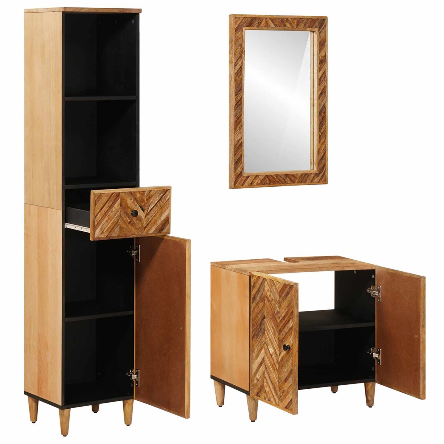 vidaXL Bathroom Cabinet Set with Drawer 3 pcs Solid Mango Wood