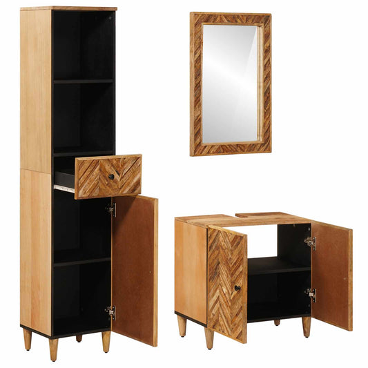 vidaXL Bathroom Cabinet Set with Drawer 3 pcs Solid Mango Wood
