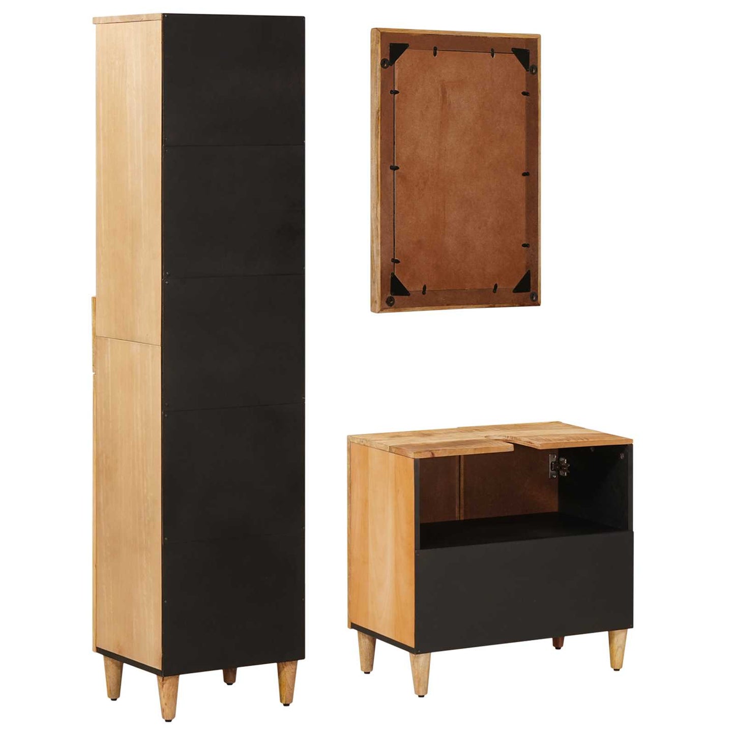 vidaXL Bathroom Cabinet Set with Drawer 3 pcs Solid Mango Wood