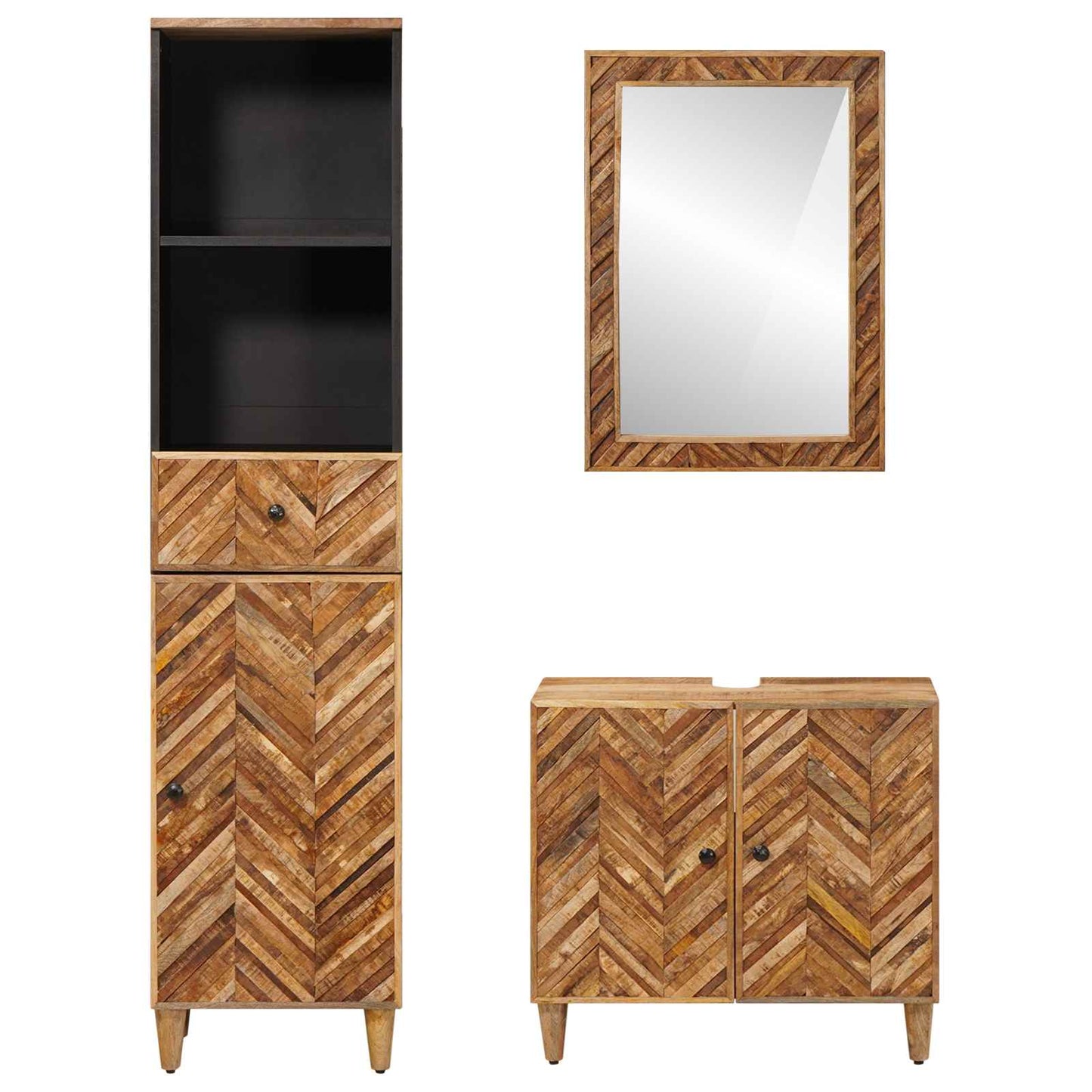 vidaXL Bathroom Cabinet Set with Drawer 3 pcs Solid Mango Wood
