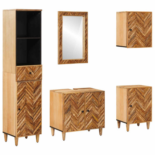 vidaXL Bathroom Cabinet Set with Drawer 5 pcs Solid Mango Wood