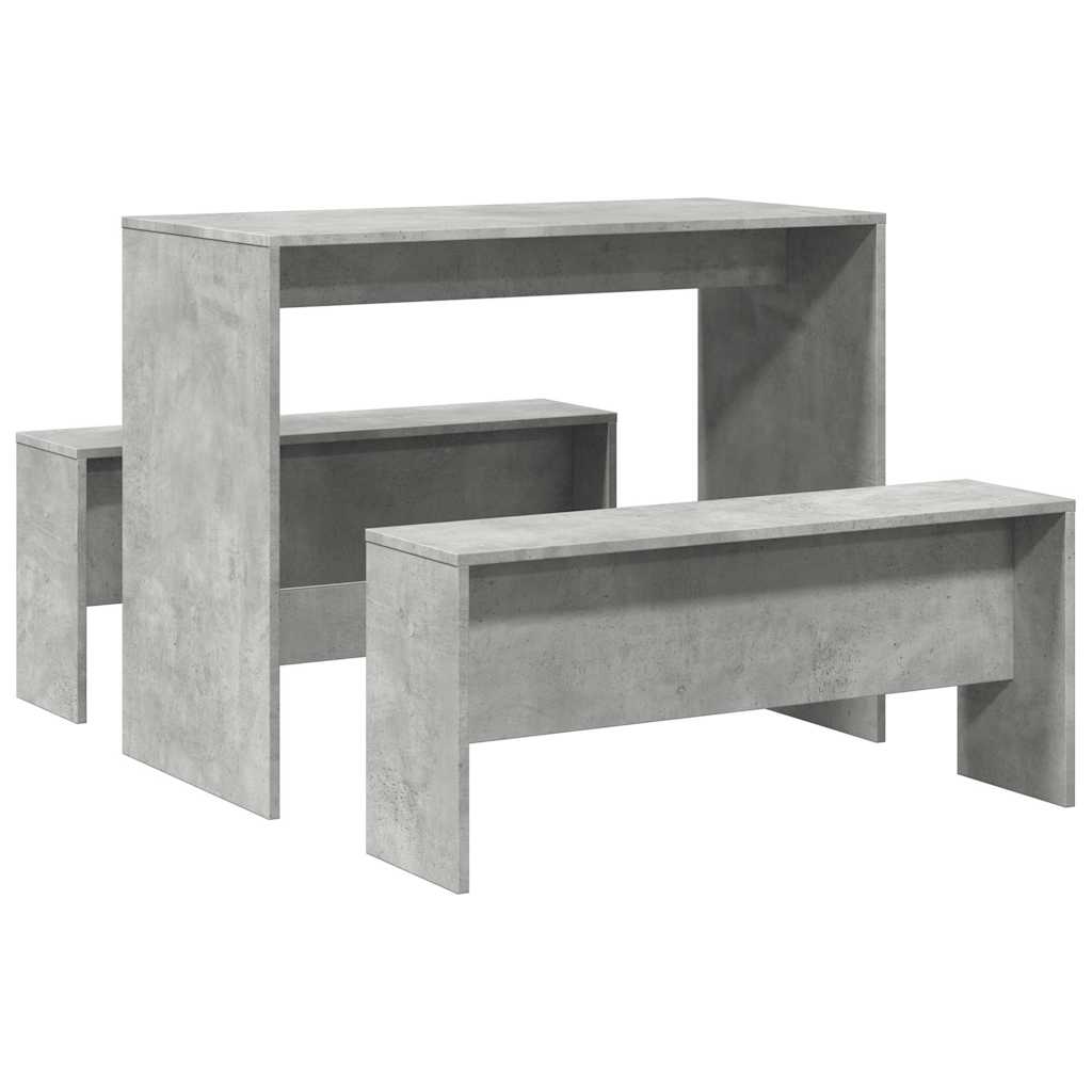 vidaXL 3 Piece Dining Table&Bench set Concrete Grey Engineered Wood