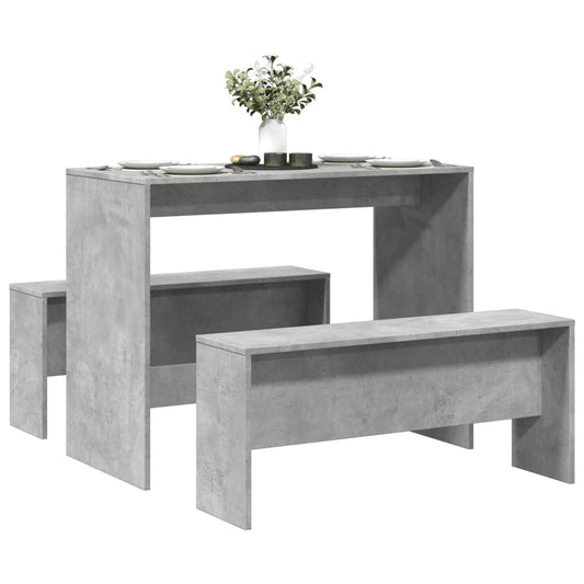 vidaXL 3 Piece Dining Table&Bench set Concrete Grey Engineered Wood