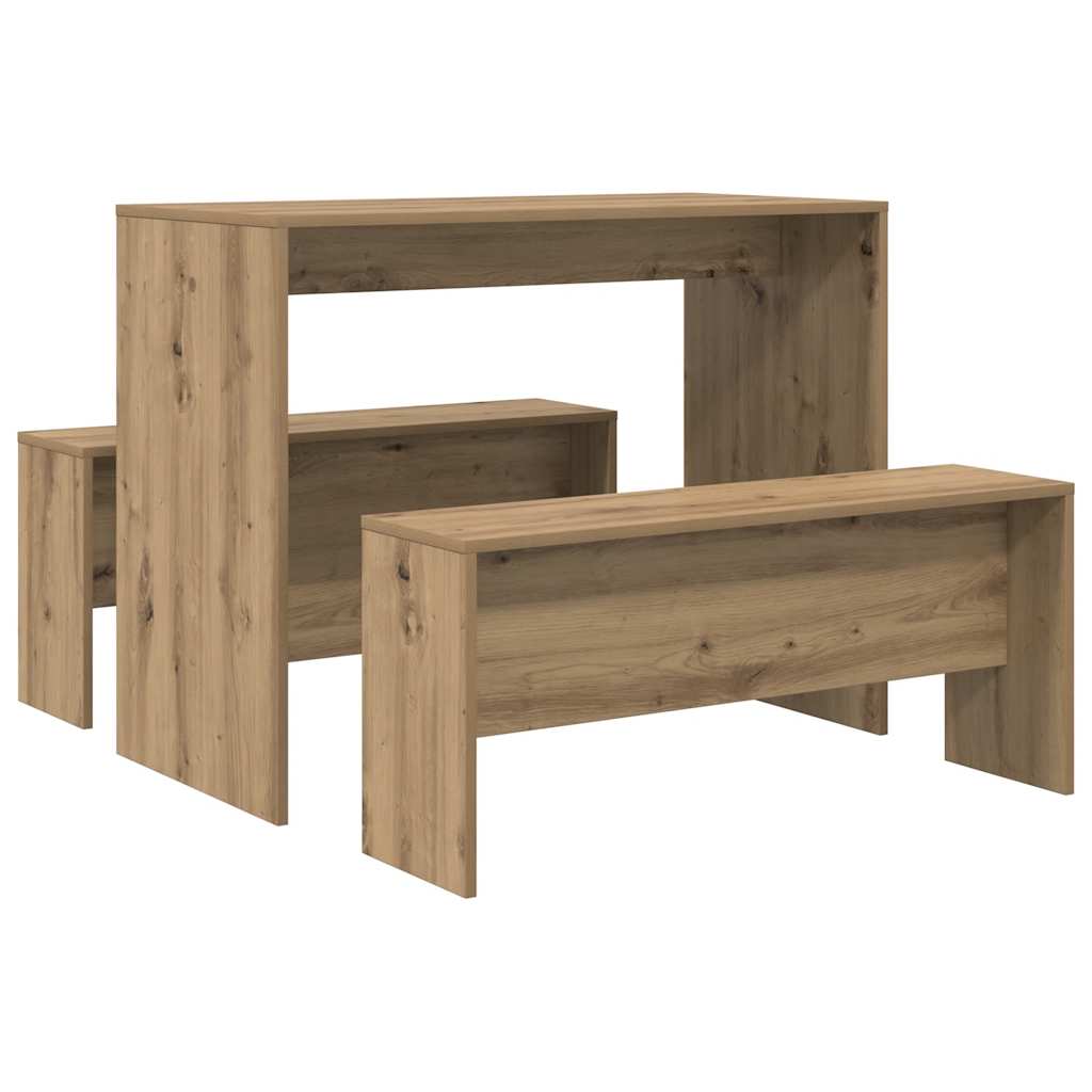 vidaXL 3 Piece Dining Table and Bench set Atisian Oak Engineered Wood