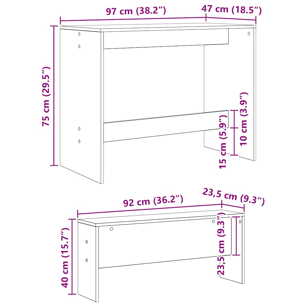 vidaXL 3 Piece Dining Table and Bench set Atisian Oak Engineered Wood